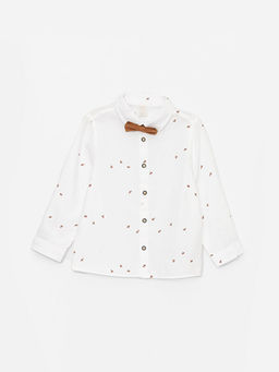 Uzun Kollu Bask?l? Erkek Bebek G?mlek ve Papyon