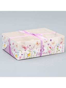 Цена за 5 шт. Коробка для капкейка, кондитерская упаковка, 6 ячеек «8 марта»,23×16×7.5 см