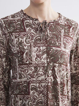 Ba?lamal? Yaka Desenli Bluz