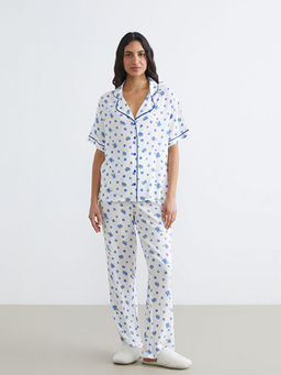 G?mlek Yaka Desenli Kad?n Pijama Tak?m