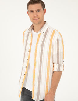 Turuncu Slim Fit %100 Keten G_mlek