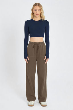 TRENDYOLMILLA Siyah Cep Detayl? Kot Gorunumlu Wide Leg/Genis Paca Dokuma Pantolon TWOSS25PL00076  фото 35