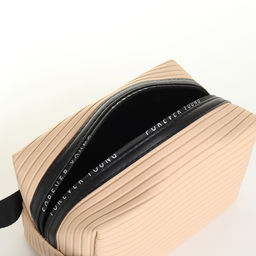 Косметичка на молнии с ручкой, объёмная, маленькая, в полоску, бежевая - Simaland фото 3