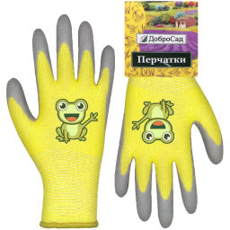 Цена за 2 шт. Перчатки нейлоновые детские "Little gardener-Лягушонок" с полиуретановым покрытием полуоблитые, желтые S р-р ДоброСад