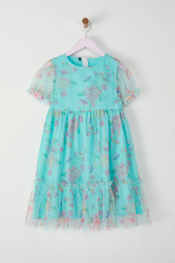 Mint K?z Cocuk Cicekli Balon Kol Bayraml?k Dokuma Elbise TKDSS25EL00027 - Trendyolmilla фото 4