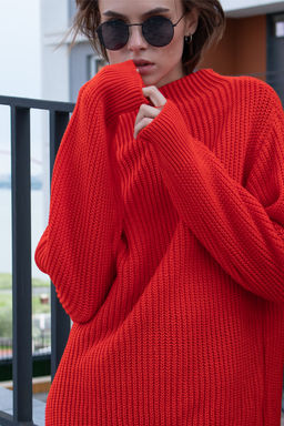 Джемпер вязаный оверсайз с длинным рукавом алый