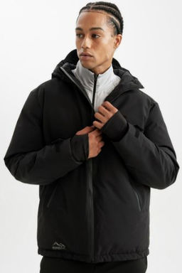 DeFactoFit Termometreli Mont Parka Su Itici Ruzgar Gecirmez Slim Fit Dar Kesim Kapusonlu Fermuarl?