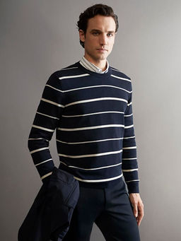 Bisiklet Yaka ?izgili Erkek Triko Kazak