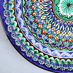 Ляган узбекский Риштанская керамика «Узоры», для плова, d=46 см, синий МИКС