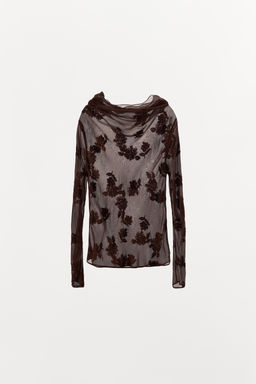 SEMI-SHEER SHIRT WITH FLORAL EMBROIDERY - Zara фото 6