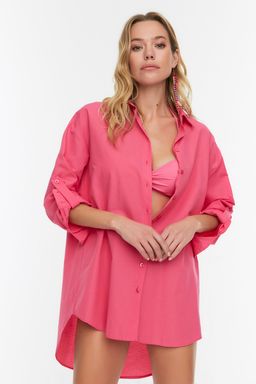 Plaj Giyim Pembe Dokuma Gomlek Elbise TBESS22GO0664