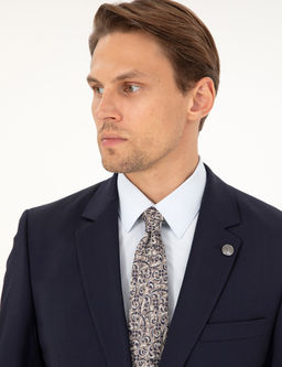 Lacivert Slim Fit %100 Y_n Tak_m Elbise