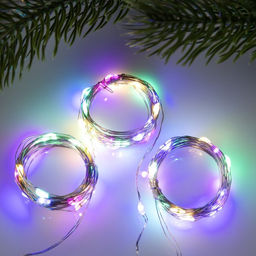 Набор гирлянд Нить 2 м роса, IP20, серебристая нить, 20 LED, свечение мульти, 3 режима, батарейки AG13?3 (в комплекте), 3 шт. - Luazon lighting фото 6