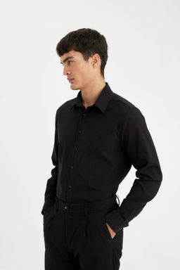 Рубашка с длинными рукавами и жатым воротником поло Modern Fit - Defacto фото 4