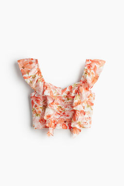 Blusa cropped en mezcla de lino