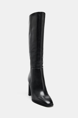 LEATHER HIGH-HEEL KNEE-HIGH BOOTS