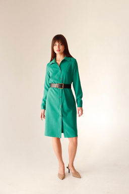 Платье-рубашка из микровельвета зелёное - Martichelli фото 5