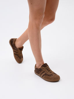 Кеды босоногие натуральная замша коричневые 184.natabr.Серо-коричневая замша+коричневый джангл/Кожа