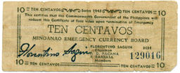 Банкнота 10 сентаво 1943 года Филиппины (Минданао, Администрация США)
