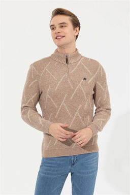 U. S. Polo Assn Мужской светло-коричневый меланжевый трикотажный свитер с высоким воротником - U.s. polo assn фото 10