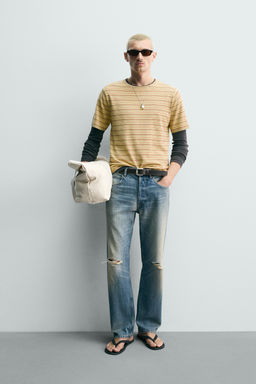 CAMISETA JACQUARD RAYAS / Amarillo