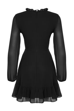TRENDYOLMILLA Siyah A Kesim F?rf?r Detayl? Dik Yaka Mini Astarl? Sifon Dokuma K?sl?k Elbise TWOAW24EL00722  фото 22
