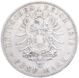 Монета 5 марок 1876 года A Германия (Пруссия)
