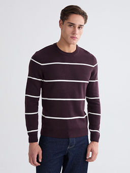 Bisiklet Yaka Uzun Kollu ?izgili Erkek Triko Kazak