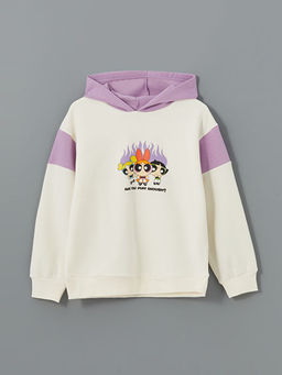 Kap??onlu Powerpuff Girls Bask?l? Uzun Kollu K?z ?ocuk Sweatshirt