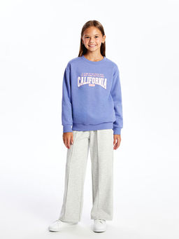 Bisiklet Yaka Bask?l? K?z ?ocuk Sweatshirt