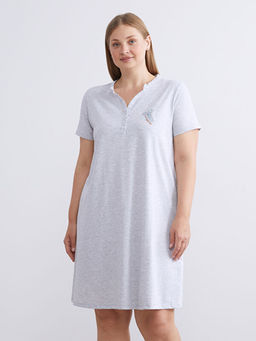 Ka??k Yaka Bask?l? Hamile Gecelik