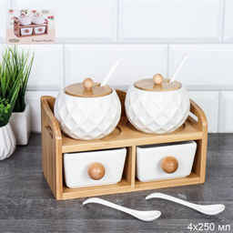 Набор для специй 4 предмета 250 мл с ложками / CF139 /уп 15/ на подставке