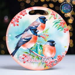 Доска разделочная сувенирная «Птицы.С новым годом», d=25.5 см, дерево, разноцветная