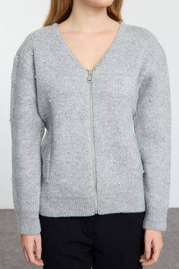 TRENDYOLMILLA Ekru Yumusak Dokulu Tas Islemeli Ceket Gorunumlu Triko H?rka TWOAW25HI00166  фото 10