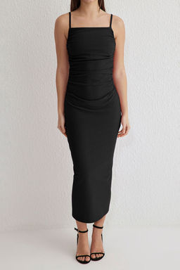 TRENDYOLMILLA Siyah Buzgu/Drape Detayl? Bodycone/Vucuda Oturan Maxi Orme Elbise TWOSS25EL00069 фото 3