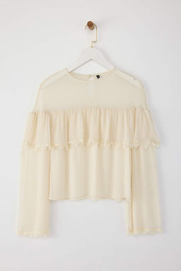 Ekru Sifon Dantel Detayl? Bisiklet Yaka Dokuma Bluz TWOAW26BZ00055 - Trendyolmilla фото 5