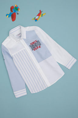 Голубая рубашка с длинным рукавом для мальчика Неожиданная скидка в корзине