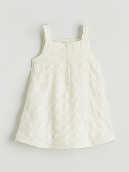 Kare Yaka K?z ?ocuk Dokulu Elbise