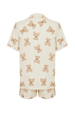 Trendyolmilla Bej Ay?c?kl? Viskon Sortlu Dokuma Pijama Tak?m? THMSS24PT00067  фото 13