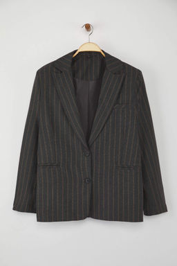Antrasit Kahverengi Cizgili Oversize Blazer Ceket TWOAW26BC00024 - Trendyolmilla фото 2