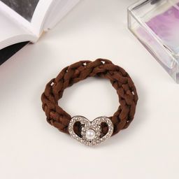 Цена за 6 шт. Резинка для волос «Сэнди», сердце, 6 см, коричневая