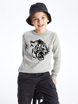 Bisiklet Yaka Bask?l? Uzun Kollu Erkek ?ocuk Triko Kazak - Waikiki фото 2