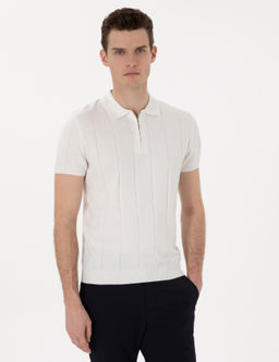 Ekru Slim Fit Fermuarl_ Polo Yaka Triko Ti__rt