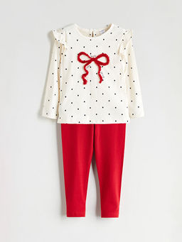 Bisiklet Yaka Bask?l? K?z ?ocuk Bluz ve Tayt 2li