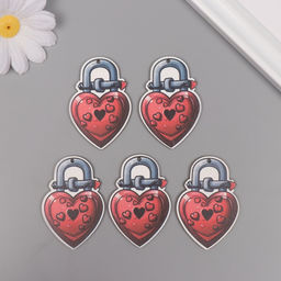 Декор для творчества дерево «Сердце-замочек», набор 5 шт., 5.5×3.7×0.3 см
