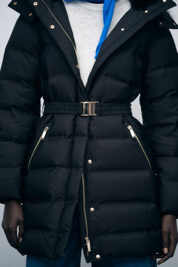 WATER AND WIND PROTECTION HOODED DOWN PUFFER JACKET WITH BELT - Zara фото 4