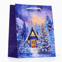 Пакет подарочный новогодний «Зимний дом», 18×22.3×10 см