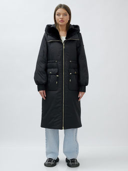 Пальто зимнее женское стильное с норкой люкс класса черного цвета 8628Ch - Mtforce фото 17