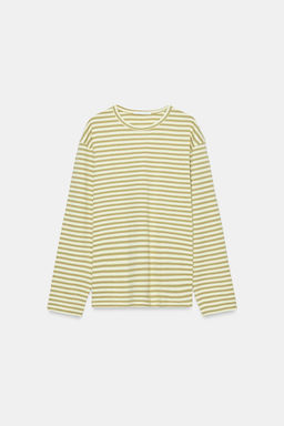 CAMISETA RAYAS ALGOD?N Y LINO / Beige / Tostado