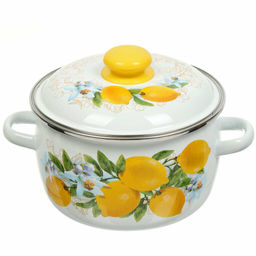 Кастрюля 3л сферическая ободком, белая, Лимоны 3MC181P - Стальэмаль фото 2